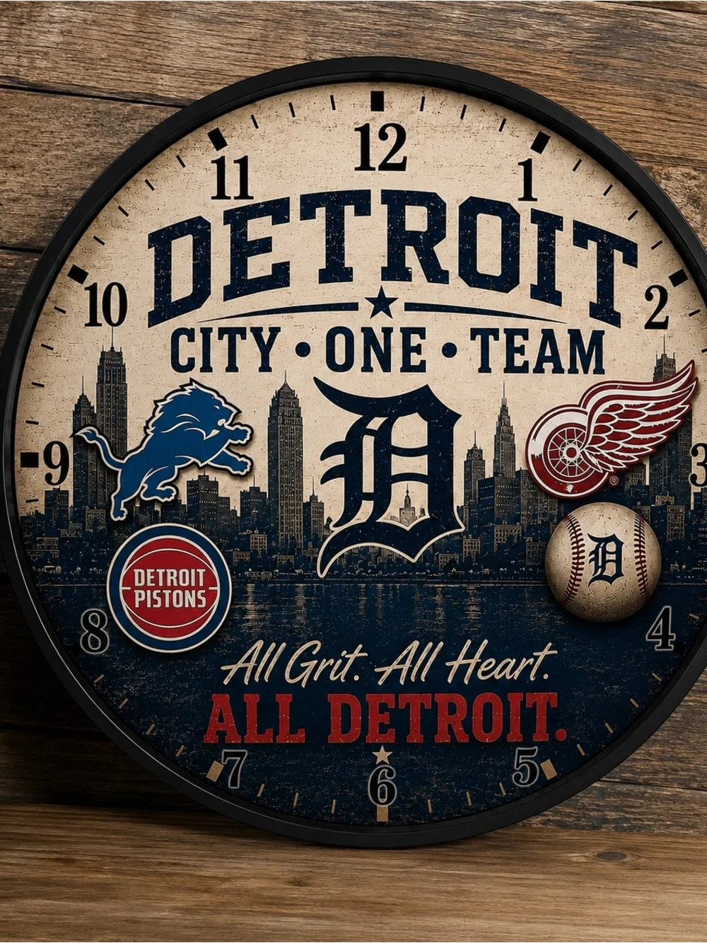 Detroit All Team Wall Clock - Navy, Red, Cream
